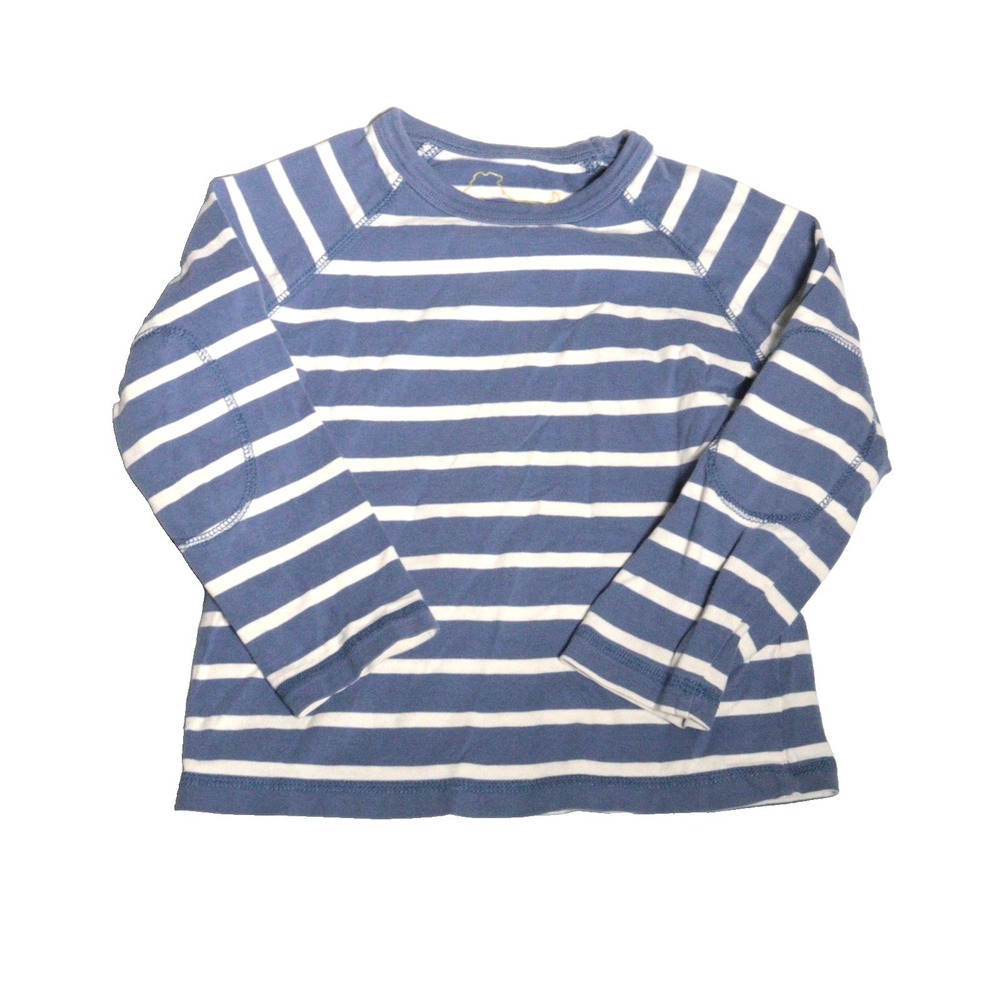 Mini Boden Boys 4-5Y Blue Striped Long Sleeve Crew Neck T-Shirt Elbow Patch